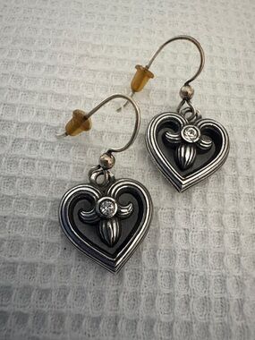 Brighton Silver Heart Drop Earrings with Clear Crystal